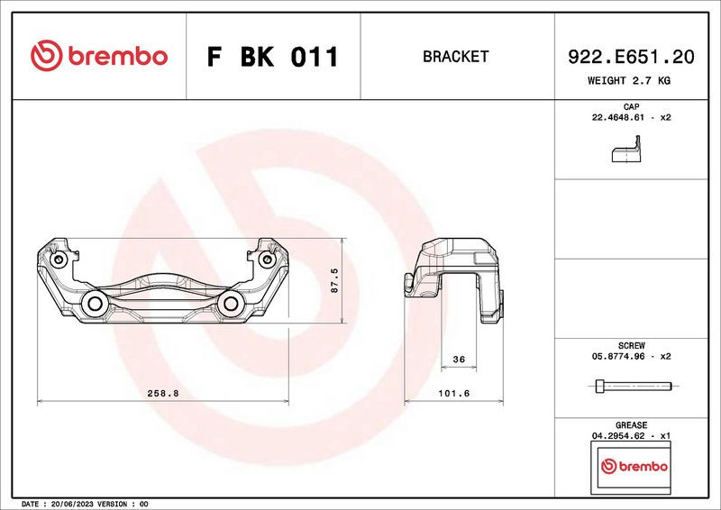 BREMBO F BK 011 Brake Caliper Bracket Set