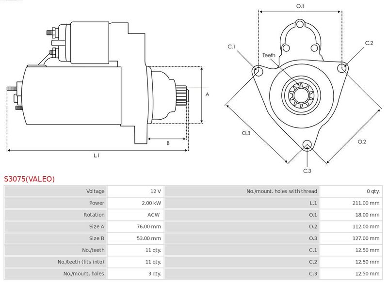 Стартер, Auto Starter S3075(VALEO)