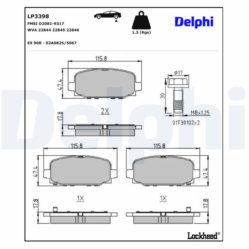 Piduriklotsi komplekt, ketaspidur, DELPHI LP3398