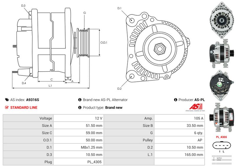 AS-PL A9316S Alternator