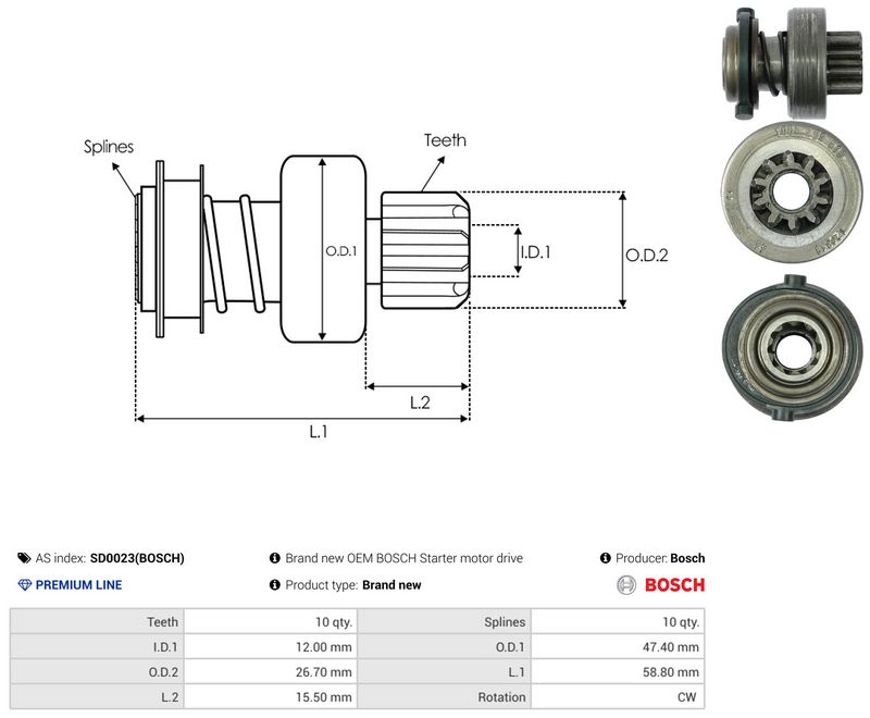 AS-PL SD0023(BOSCH) Freewheel Gear, starter