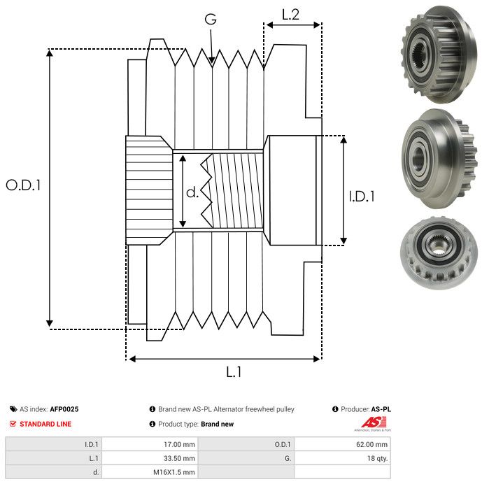 AS-PL AFP0025 Alternator Freewheel Clutch
