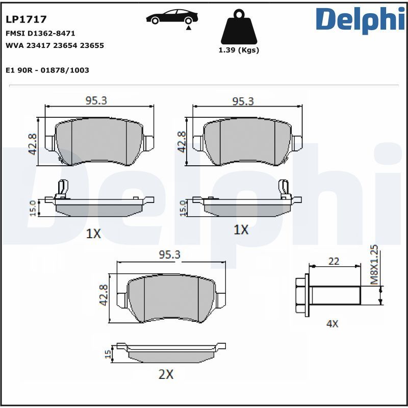 Piduriklotsi komplekt, ketaspidur, DELPHI LP1717