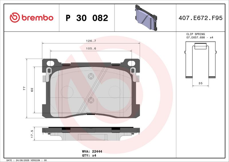 Piduriklotsi komplekt, ketaspidur, BREMBO P 30 082