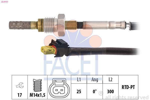 Датчик, температура відпрацьованих газів, Facet 22.0151