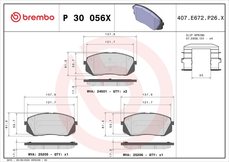 Piduriklotsi komplekt, ketaspidur, BREMBO P 30 056X