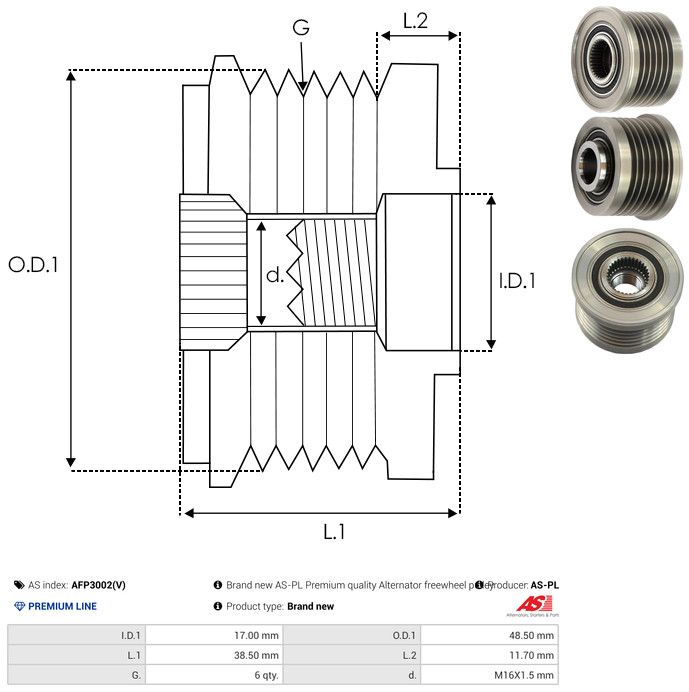 AS-PL AFP3002(V) Alternator Freewheel Clutch