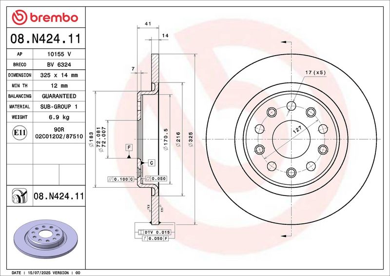 Brake disc Achter past: JEEP GRAND CHEROKEE L V 2.0H 05.21-