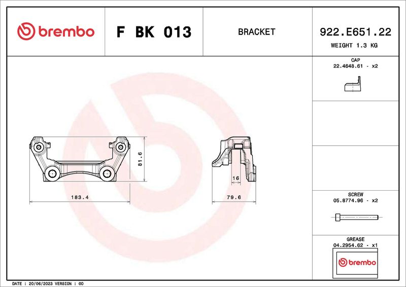 Комплект кронштейнів гальмівного супорта, Brembo FBK013