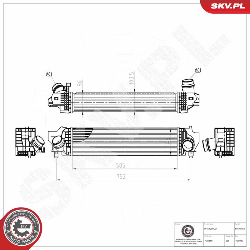 Kompressoriõhu radiaator, ESEN SKV 98SKV058