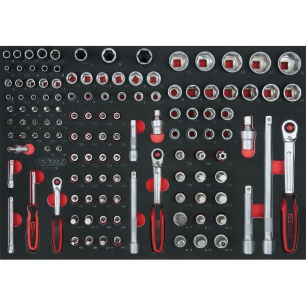 SCS 1/4"+3/8"+1/2" hyslnyckel-sats, 128-delars, i 1/1 systeminlägg