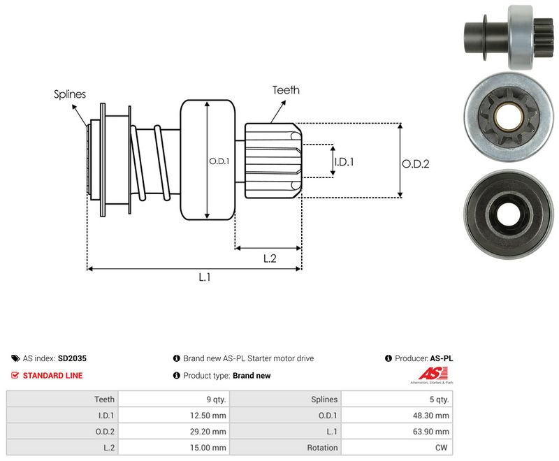 AS-PL SD2035 Freewheel Gear, starter