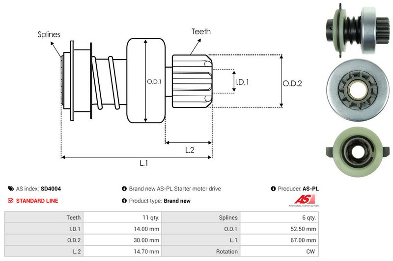 AS-PL SD4004 Freewheel Gear, starter
