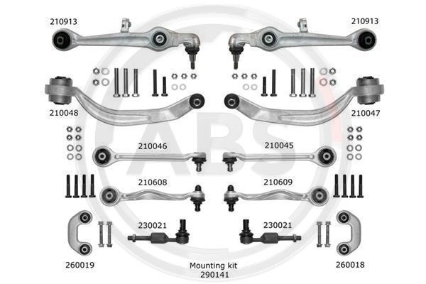 219902 A.B.S. Комплект рычагов передней подвески Audi A6/Superb/Passat B5 (с тонким пальцем)