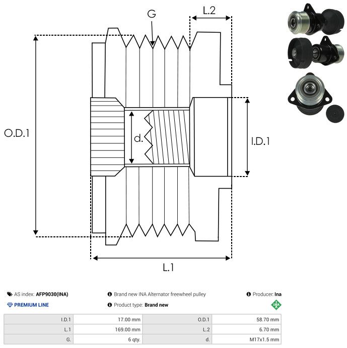 AS-PL AFP9030(INA) Alternator Freewheel Clutch