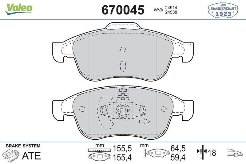Plaquettes+de+frein+à+disque VALEO 670045
