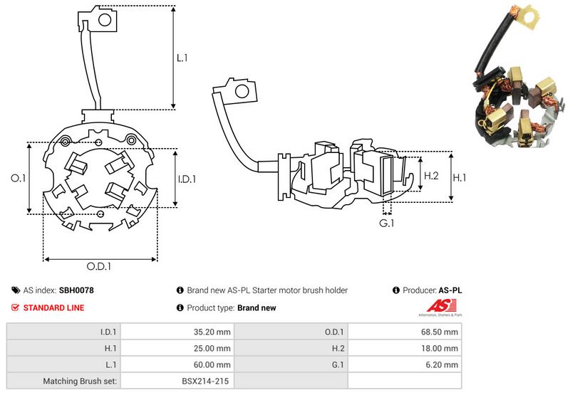 Kinnitus, süsinikuharjad, AS-PL SBH0078