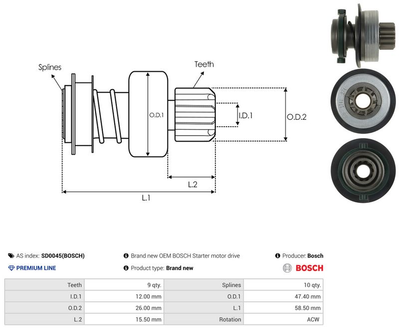 AS-PL SD0045(BOSCH) Freewheel Gear, starter