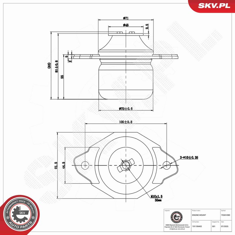 ESEN SKV 75SKV380 Mounting, engine