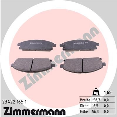 Комплект гальмівних накладок, дискове гальмо, Zimmermann 23422.165.1