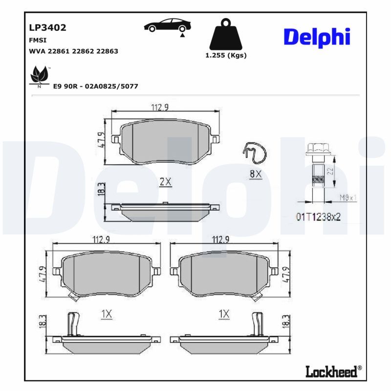 Piduriklotsi komplekt, ketaspidur, DELPHI LP3402