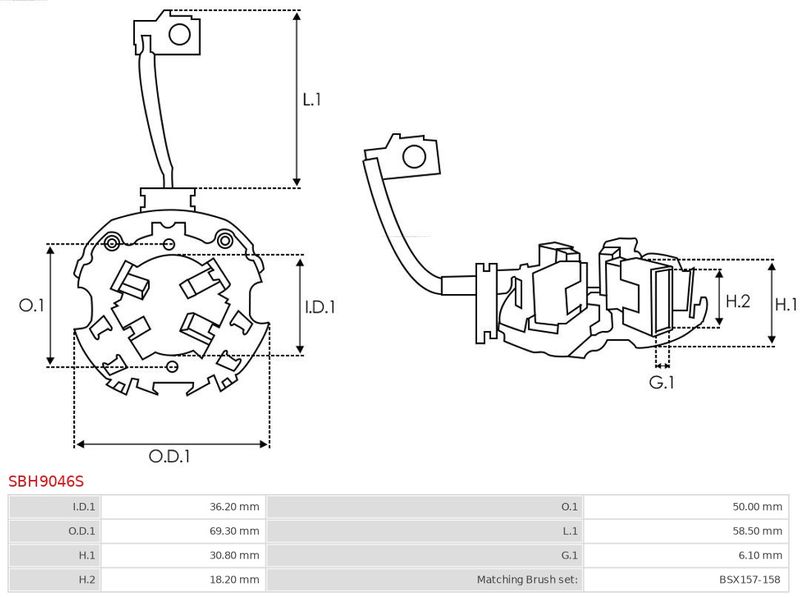 Кронштейн, вугільні щітки, Auto Starter SBH9046S