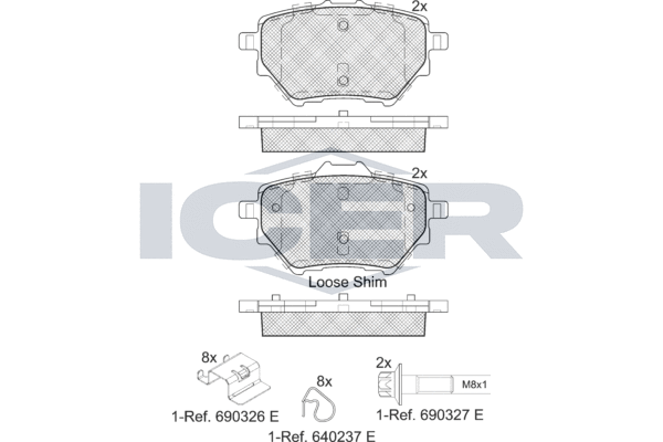 Комплект гальмівних накладок, дискове гальмо, гальмівна система Chassis Brake Int. (, Icer 182162