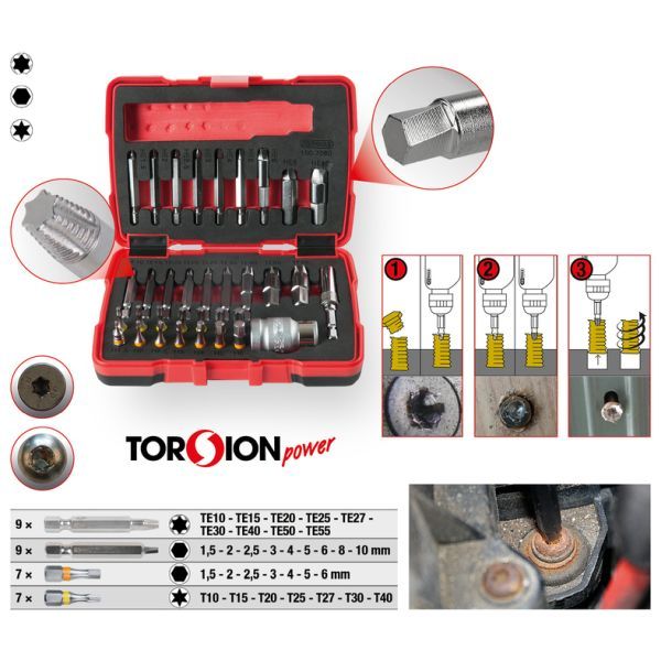 1/4" + 10 mm Torx- och insexkant skruvutdragarsats, 34 delar