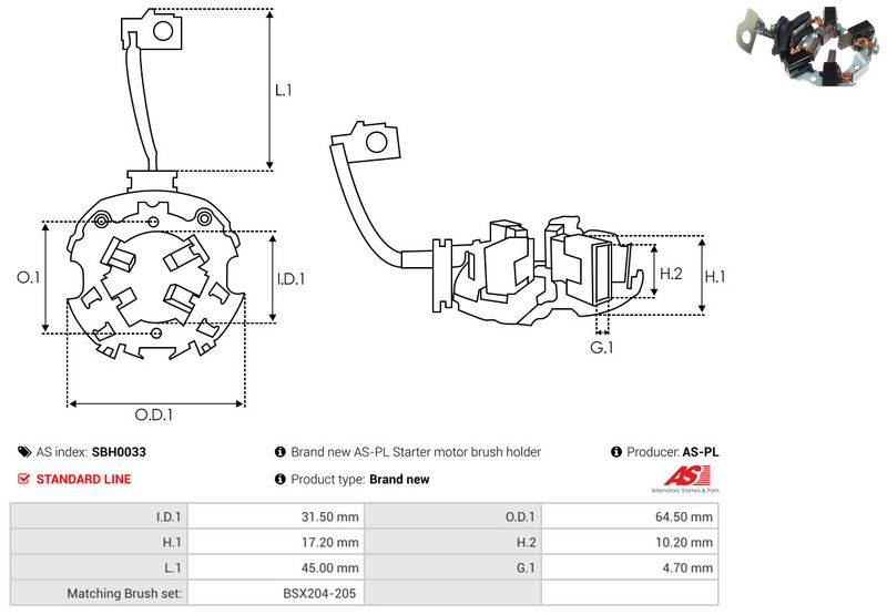 AS-PL SBH0033 Holder, carbon brushes