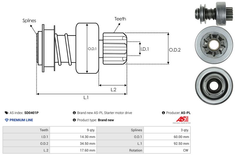 AS-PL SD0401P Freewheel Gear, starter