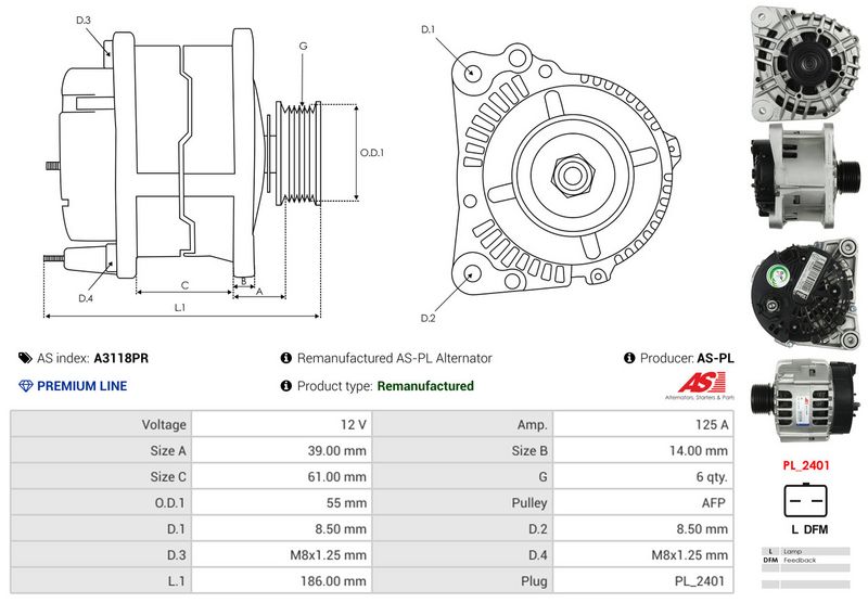 AS-PL A3118PR Alternator