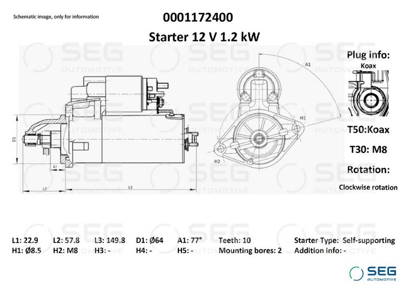 SEG Automotive 0001172400 Starter