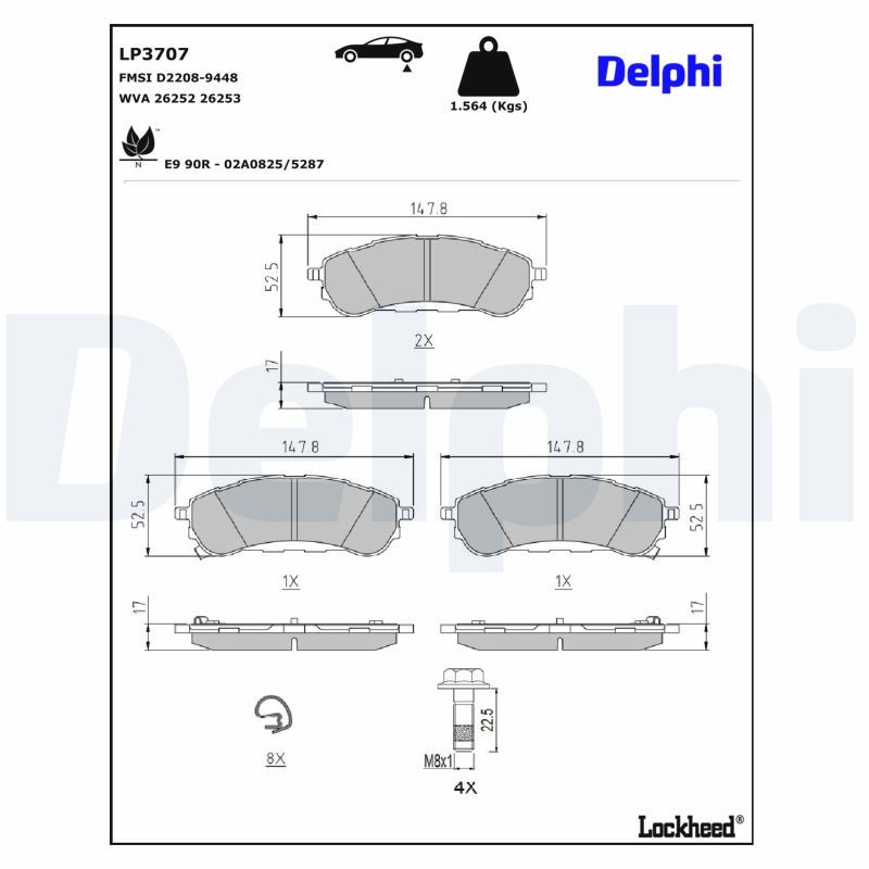 Piduriklotsi komplekt, ketaspidur, DELPHI LP3707