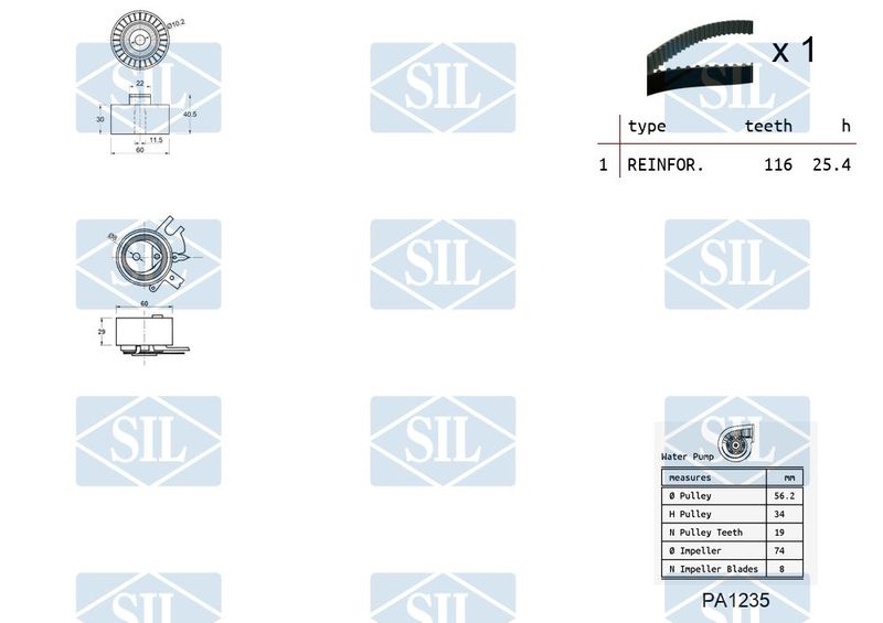 Водяний насос + зубчастий ремінь, Saleri Sil K1PA1235