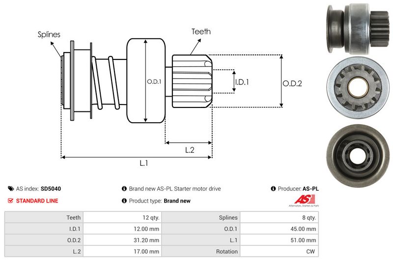AS-PL SD5040 Freewheel Gear, starter