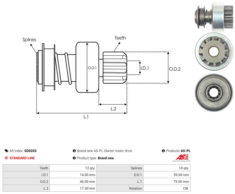 AS-PL SD0203 Freewheel Gear, starter