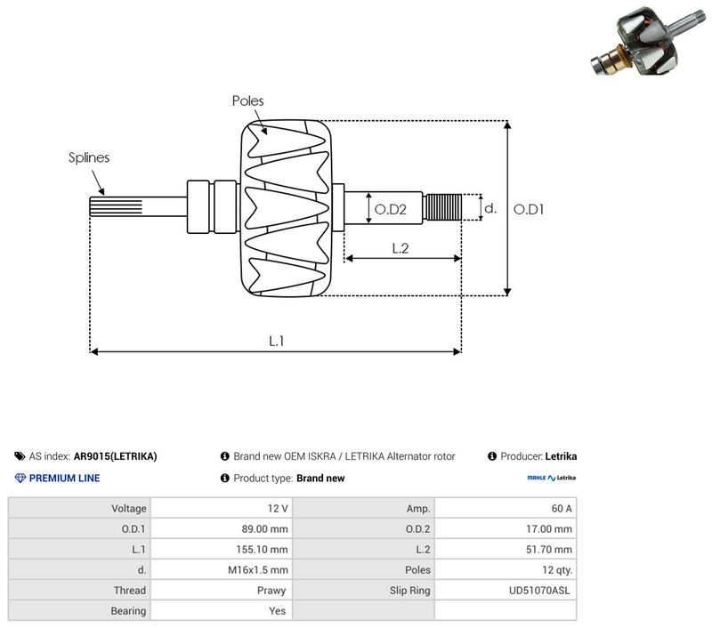 AS-PL AR9015(LETRIKA) Rotor, alternator