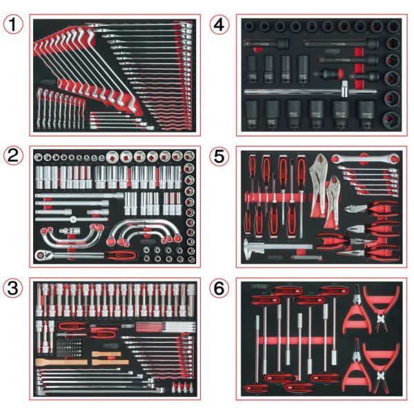 Universal-systeminlägg-sats för 6 förvaringsfack med 291, premium-verktyg
