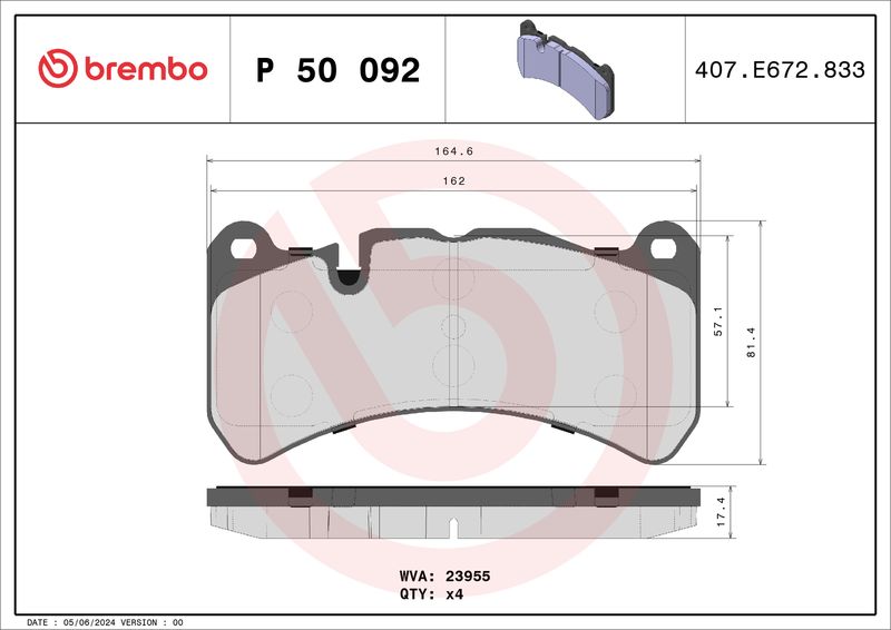 BREMBO Remblokkenset, schijfrem P 50 092