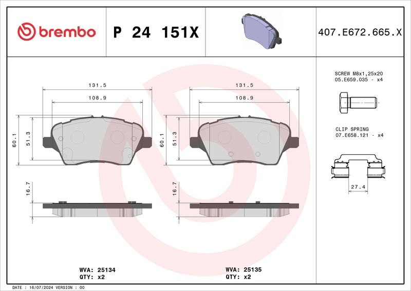 BREMBO P24151X Brake Pad Set, disc brake
