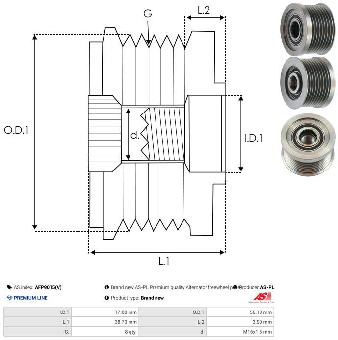AS-PL AFP9015(V) Alternator Freewheel Clutch