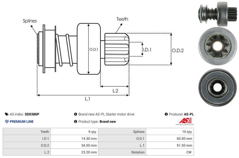 AS-PL SD0386P Freewheel Gear, starter