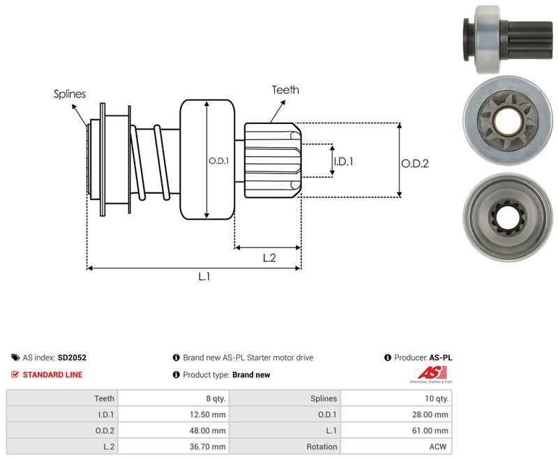 AS-PL SD2052 Freewheel Gear, starter