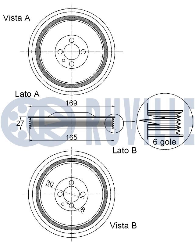 Шків, колінчатий вал, OPEL Шків колінчатого валу ASTRA H 1.9 CDTI, LANCIA, FIAT, Ruville 520360