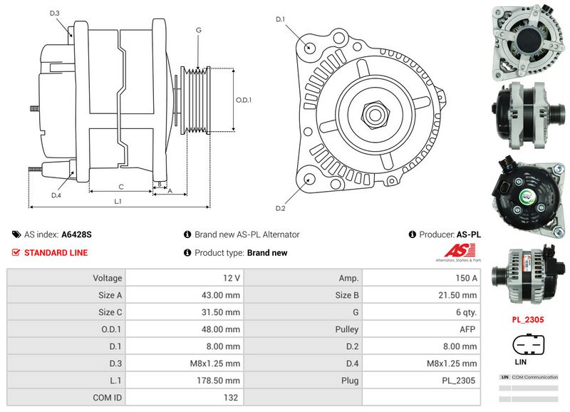 AS-PL A6428S Alternator