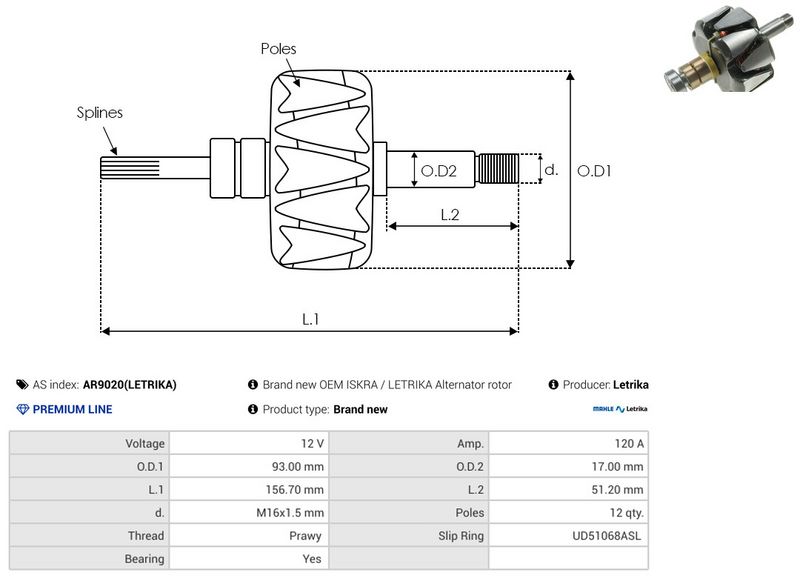 AS-PL AR9020(LETRIKA) Rotor, alternator