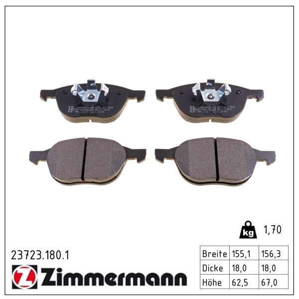 комплект спирачно феродо, дискови спирачки ZIMMERMANN