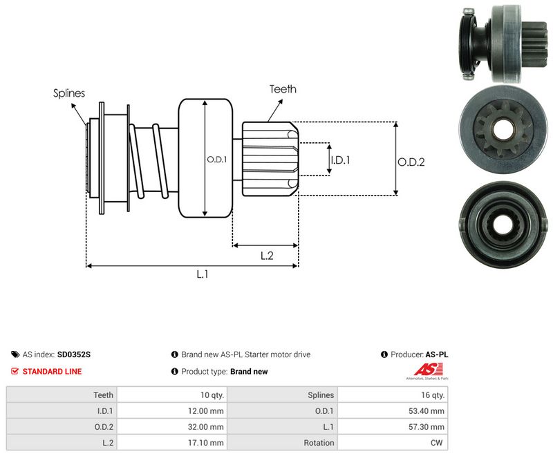AS-PL SD0352S Freewheel Gear, starter