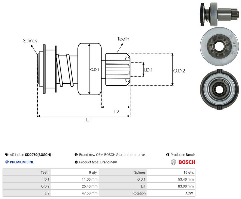 AS-PL SD0070(BOSCH) Freewheel Gear, starter