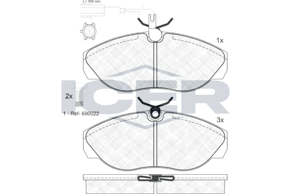 ICER 141053-203 Колодки тормозные (передние) Citroen Jumper/Fiat Ducato/Peugeot Boxer 94-02 (+датчики L=300mm)